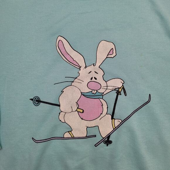 Vintage 80s Bunny Skiing Sweatshirt Womens XL 22x22 Boxy USA - Picture 14 of 15